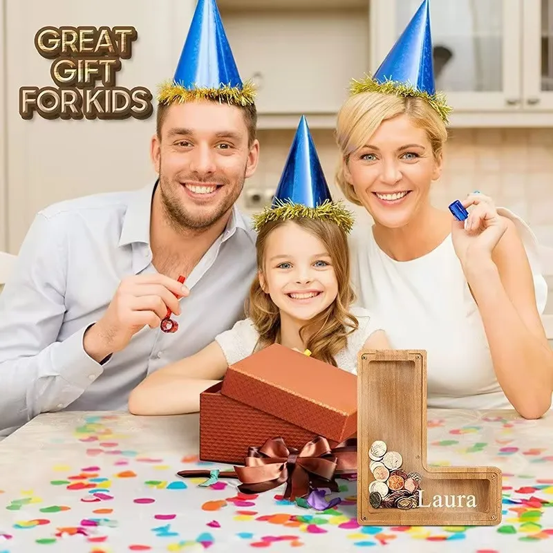 Piggy Bank Money Box Coin Bank Letter Stick Gift Letter Piggy Bank Personalized Custom Wooden Birthday for Boys Girls Adults