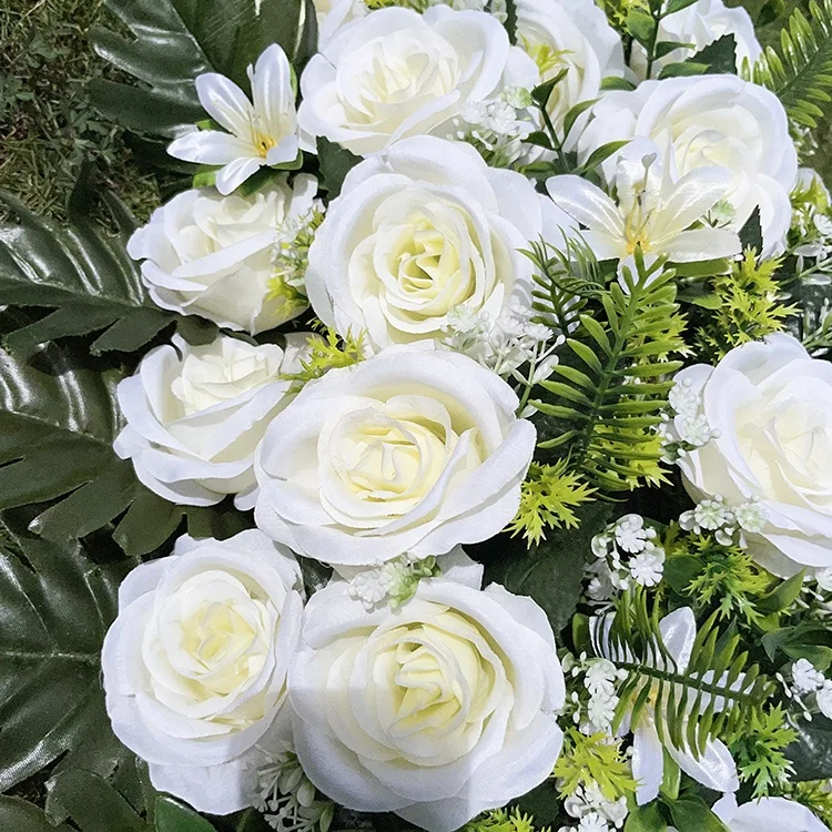 LC0002 Wholesale Low Price White Rose Wildflowers Plant Decoration Silk Artificial Cemetery Funeral Flowers