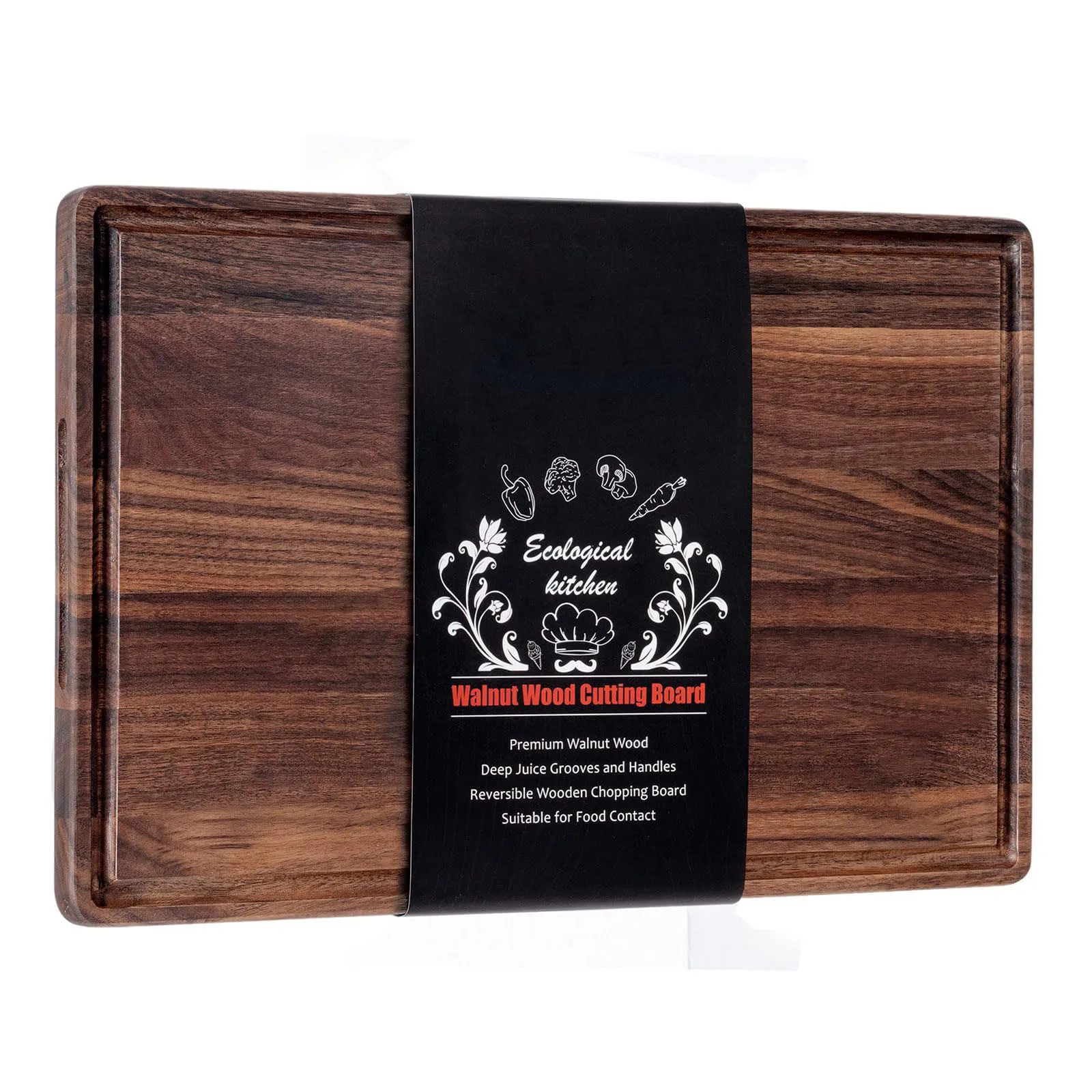 Black Walnut Cutting Board Sturdy Bamboo Chopping Board Butcher Block Walnut Solid Wood Cutting Board with Juice Groove Handles