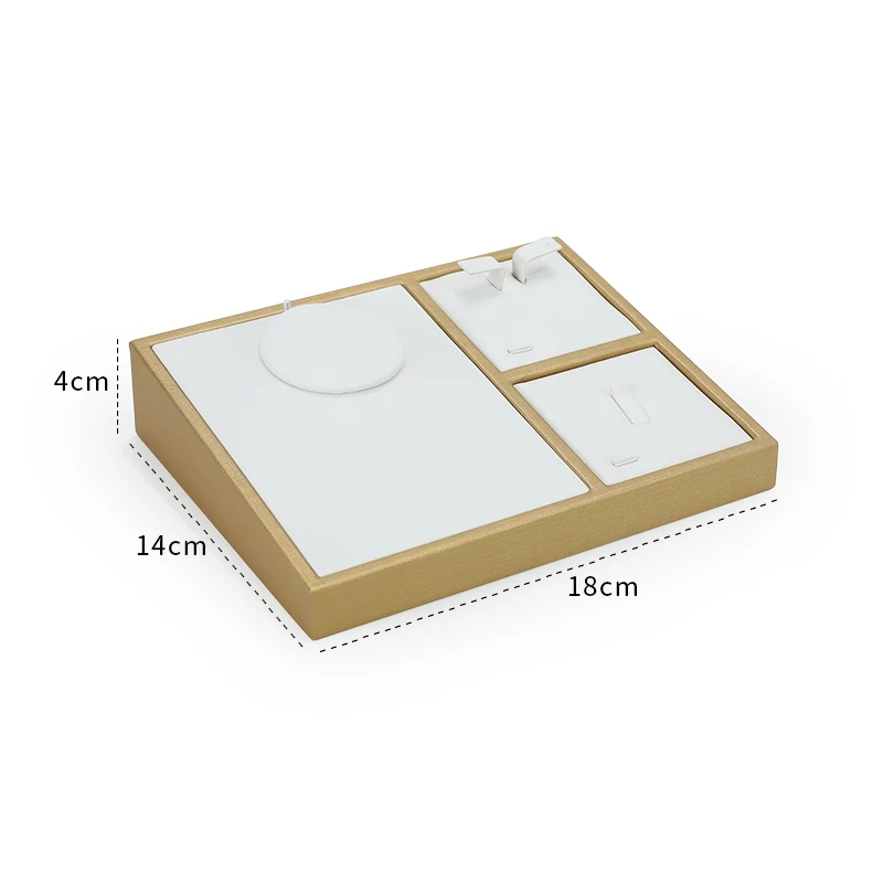 Jinsky wholesale pu leather jewelry set tray ring earring necklace set jewelry display tray in white black brown color