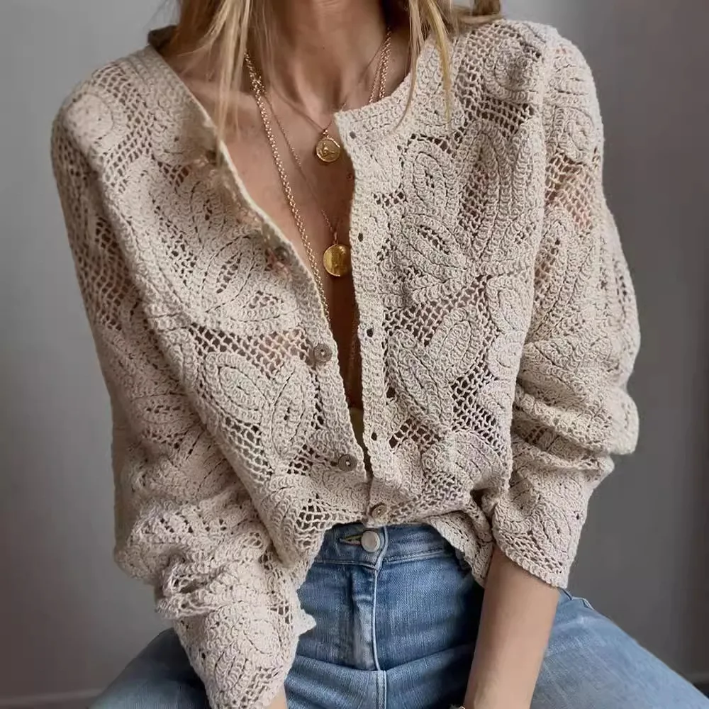 Высокое качество оптовая продажа женские топы с вырезами на пуговицах модные вязаные блузка