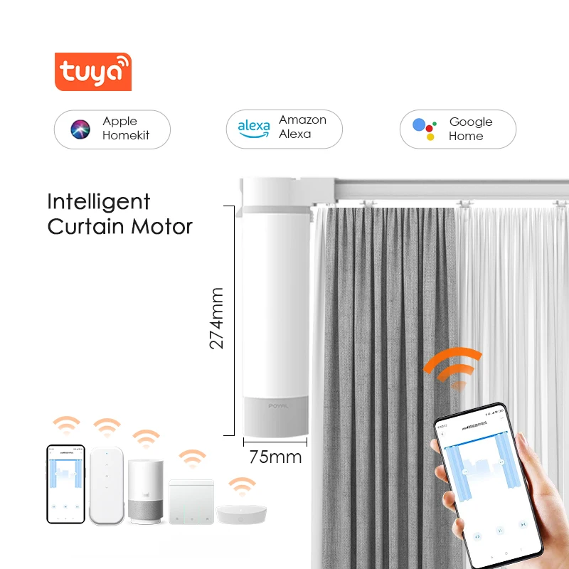 POYAL 12V 20~30Rpm Smart Drapes Electric Motor Tuya Smart Home Zigbee Remote Control Motorized Curtain Motor for Indoor Curtains