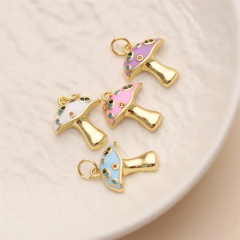 2023  Enamel Cute Tiny Charms For Necklace Jewelry Retro Mushroom shape Brass Charm