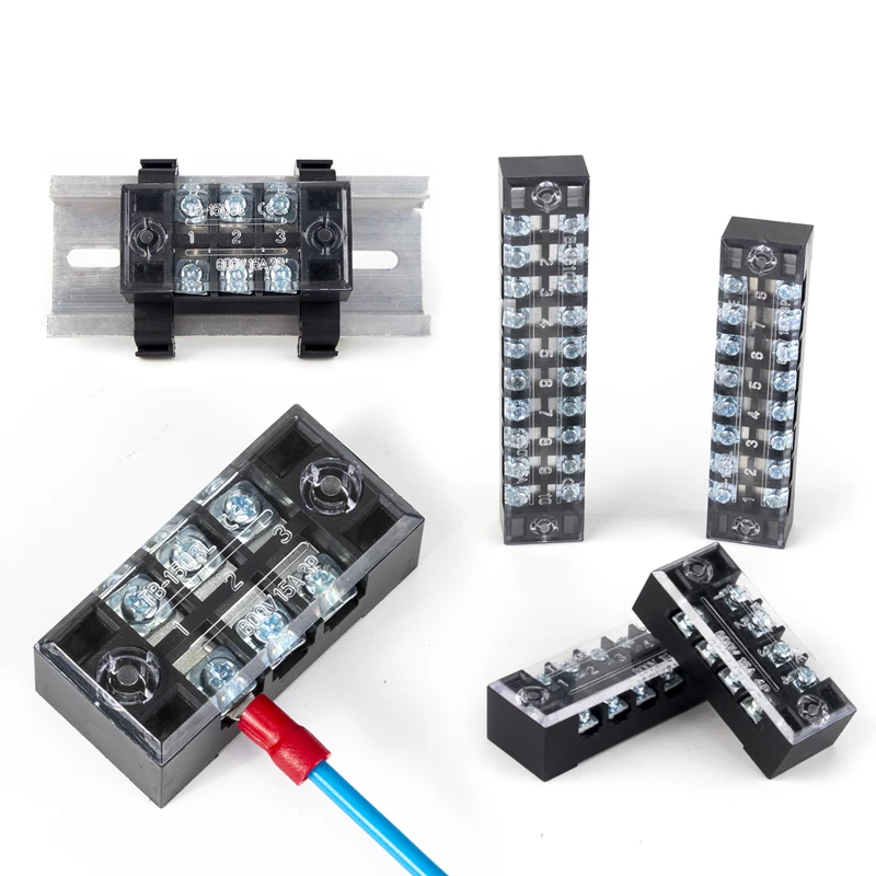 15A 3P 600V double row screw 20-16 AWG brass conductor terminal block TB1503 fixed type terminal block wire connector