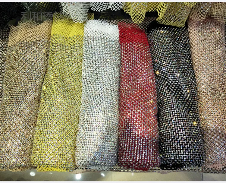 4 Way Stretchy Glitter Beaded Mesh Rhinestone Tulle Mesh Cloth Women Dress Shoes Use Drill Beading Mesh Drill Strass  Fabric