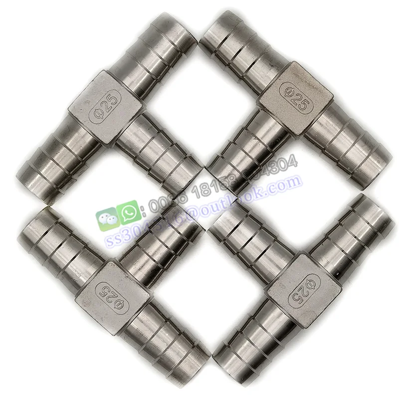 6mm 8mm 10mm 12mm 13mm 15mm 16mm 25mm T Type Hose Barb 3 Three Way 304 Stainless Steel Pipe Fitting Hose Barb Connector Adapter