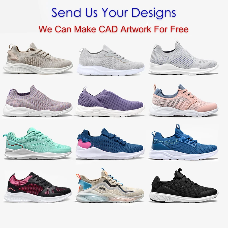 Flying Woven Sport Shoes Lace-up Fashion Comfortable Women Shoes Air Cushion Workout Casual Running Sneakers Walking Style Shoes