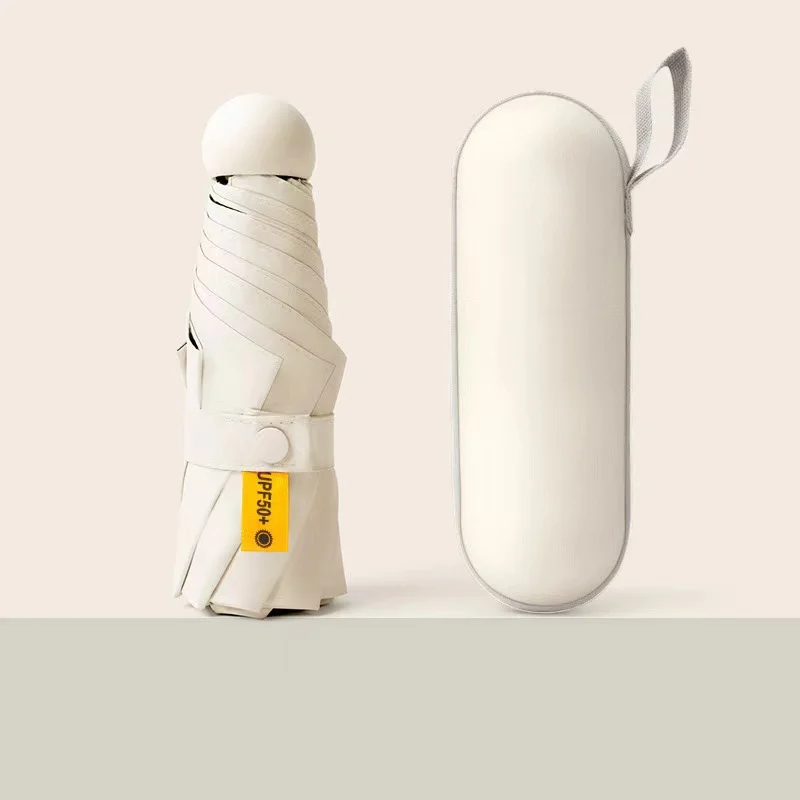 Popular selling stock capsule five fold umbrella with box uv proof multicolor support mix color