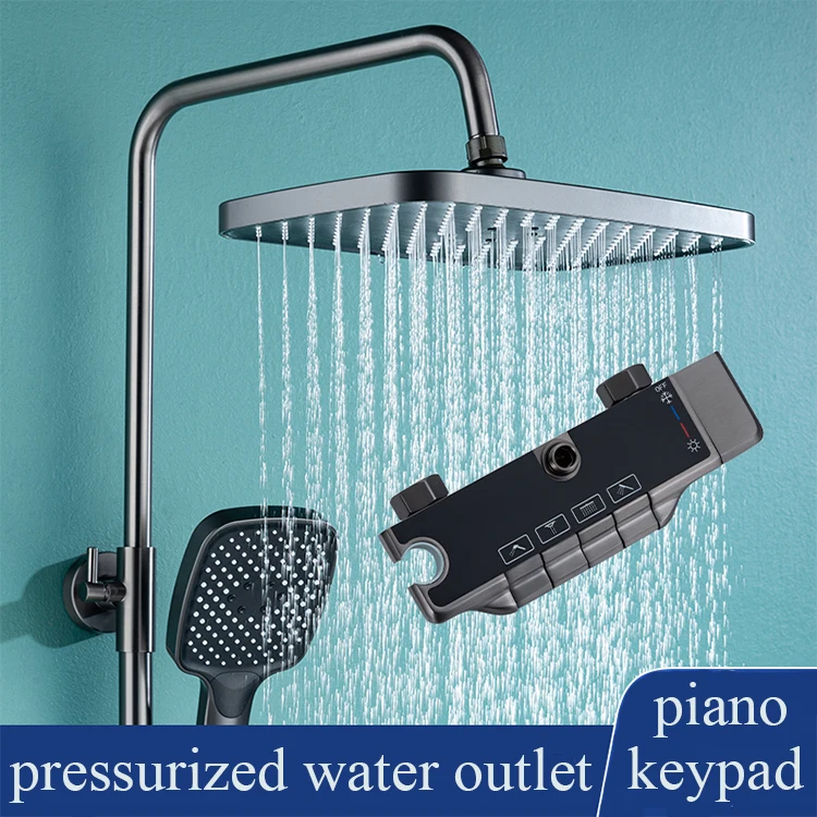 SS-1291 Modern Ambient Light Display Brass Shower System Jet Pattern Piano Keys Shower Head for Hotel Bathrooms
