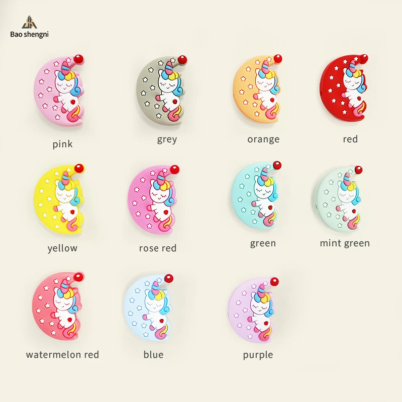 Unicorn Shape Silicone beads teeth baby toy silicone focal beads Food grade Cartoon Baby Teether DIY Beads