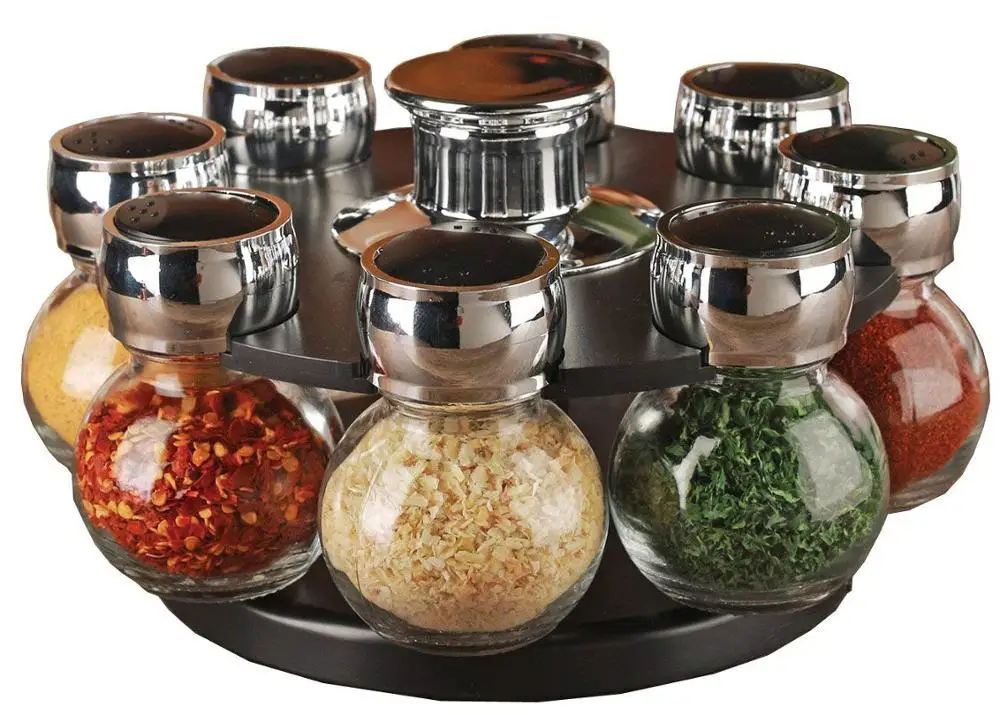Small Ball 100 ml Glass Spice Jar Bottle Set With Plastic Stand