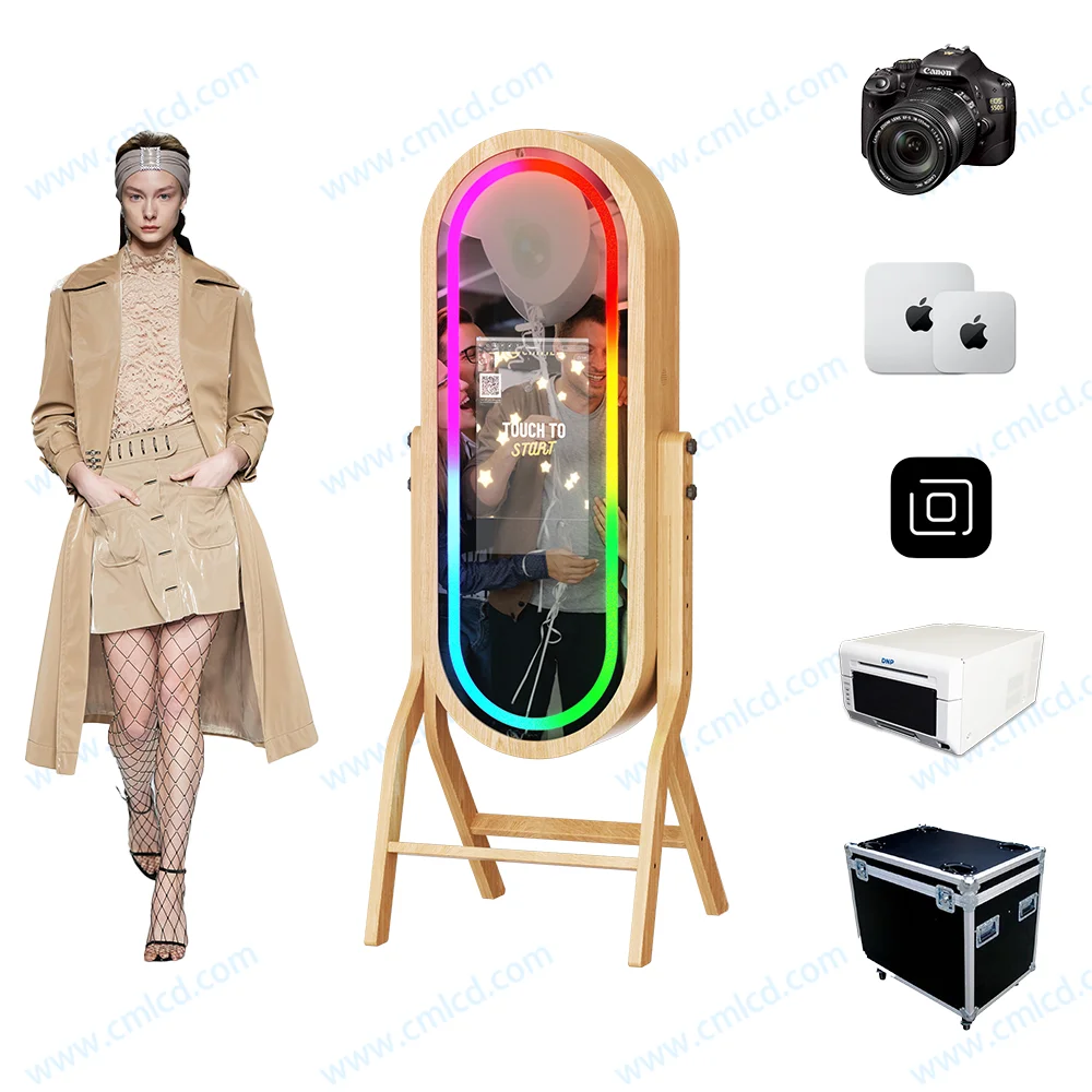 New Product Explosion Vintage Wooden Retro Mirror Photobooth Dslr Touch Screen Smart Mirror Photo Booth Kiosk for Wedding