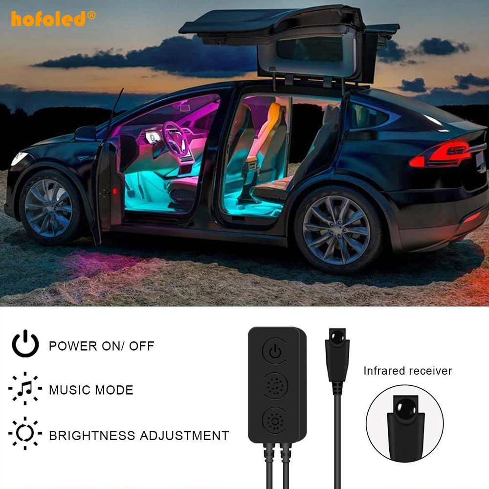 RGB Car LED Strip Lamp Waterproof App Remote Control Car Ambient Light