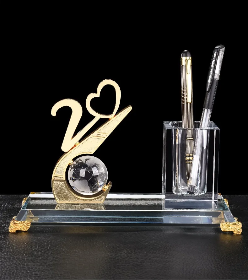Number 10, 20 30 years anniversary gift Crystal Pen holder Set for Table Decoration MH-B0384
