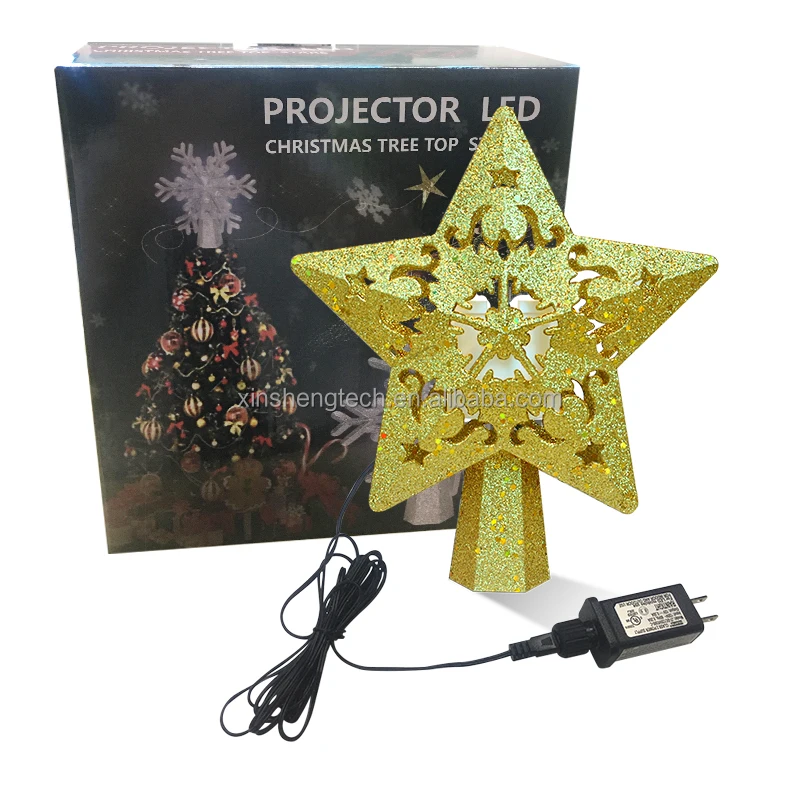 New Year Lights Holiday Party Items Star Light Gold Christmas Tree Topper Led Snow Flake Decoration