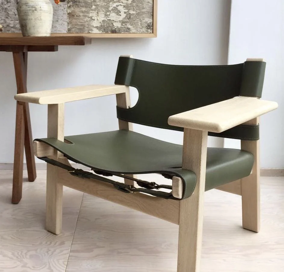 Living Room Vegetable Tanned Saddle Genuine Leather Danish Design Lounge Chair Armchair Soap White Walnut Wood OAK Spanish Chair