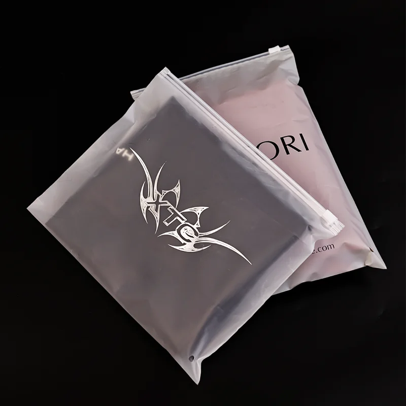 Hot Sales Zip Lock  Custom Printed Logo Biodegradable PVC Frosted Resealable Plastic Bag T Shirt Packaging Socks Underwear