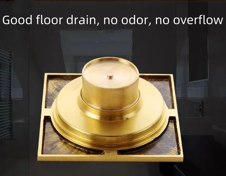 Modern Brushed Gold Balcony 4-inch Square Odor-proof Floor Drain Factory Price Brass Floor Drain Drains