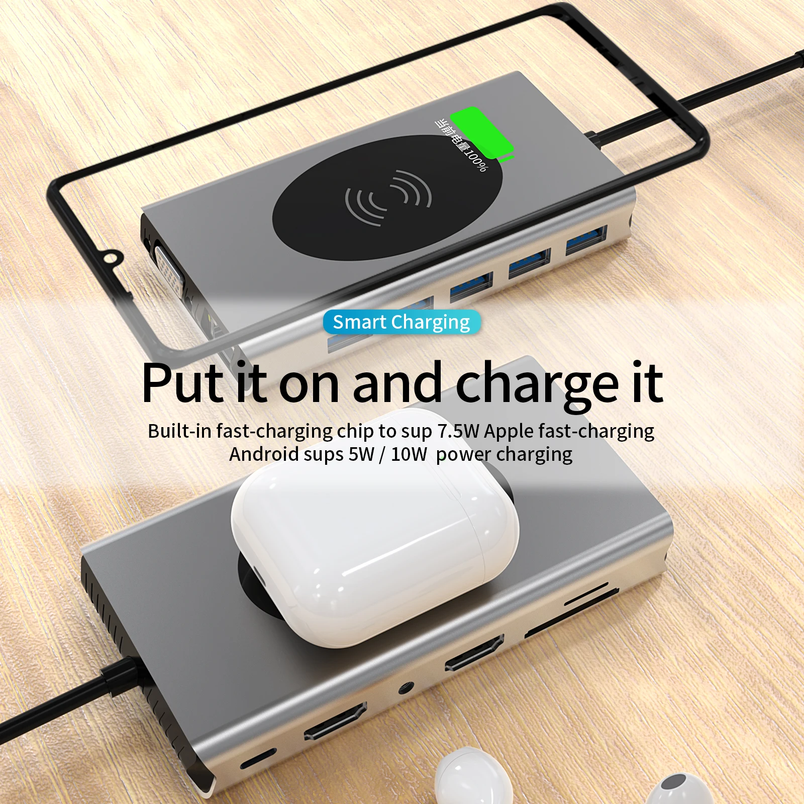Беспроводной usb hub 14-в-1: Заводская частная модель PD 3 0 типа c для HD-MI * 2 VGA USB3.0 5 SD TF RJ45