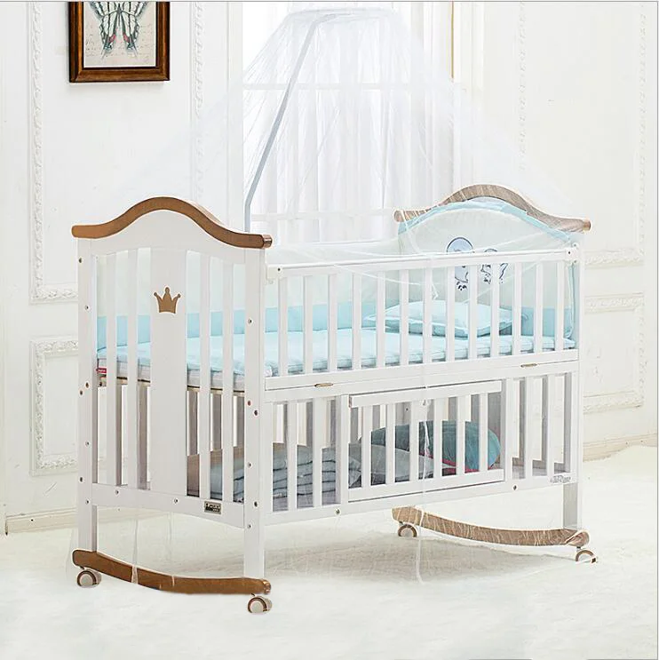 European Style Rocking Wood Baby Coat Bed, Kids Bedroom Furniture Stand Wood Toddler Cot Bed/