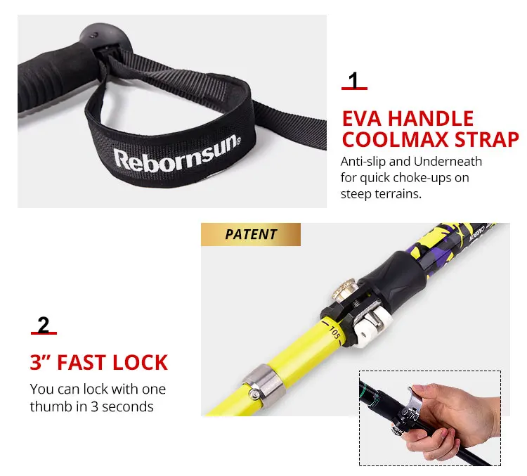 
Robinson trekking light weight high strength carbon fiber walking stick trekking poles Lucian series 