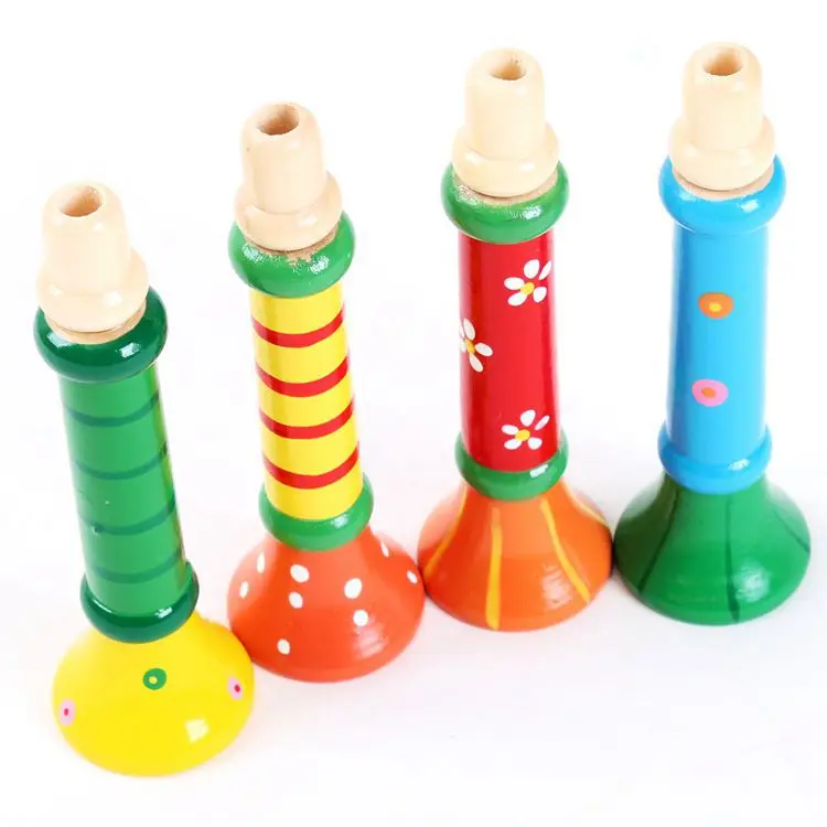 Children Multicolour Custom Wooden Trumpet Horn Musical Instrument Educational Toy