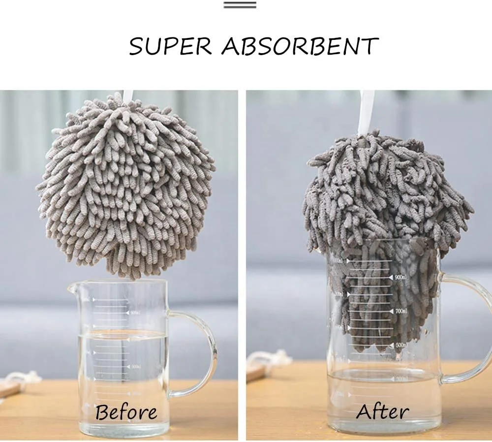 Soft absorbent quick drying decorative little towel ball hanging loop kitchen bathroom chenille handball hand towel
