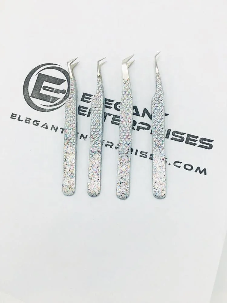 Glitter Diamond Girp Eyelash Extension Tweezers/eyelash Tweezers Private Label Stainless Steel Eyebrow Pointed Customized Logo