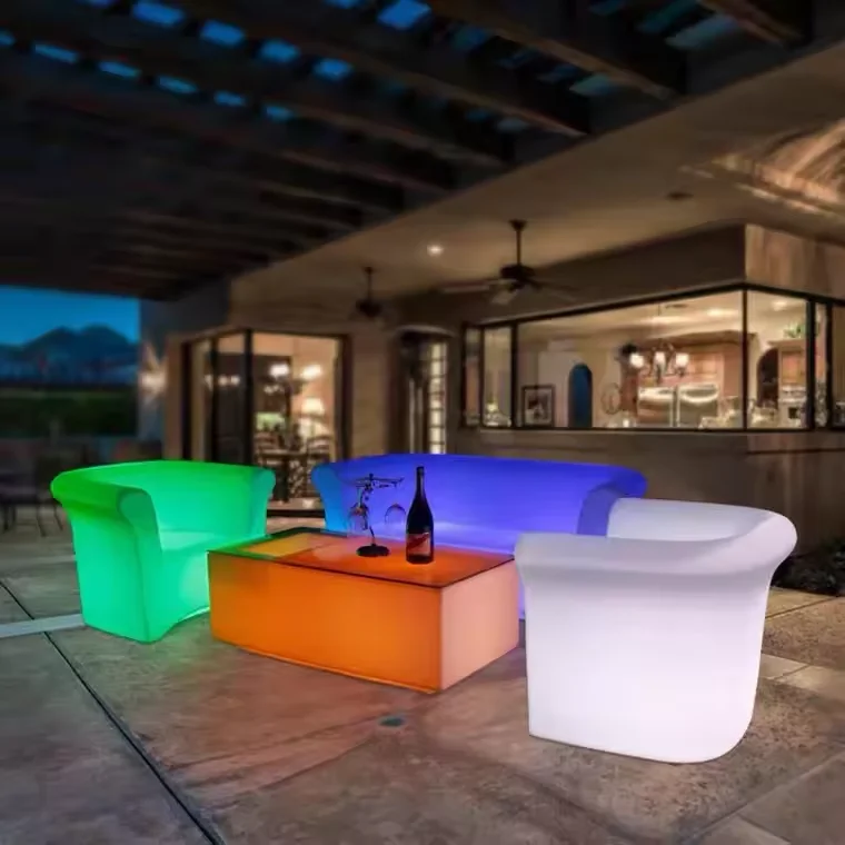 Rechargeable LED Illuminated Plastic Lounge Sofa for Outdoor Patio