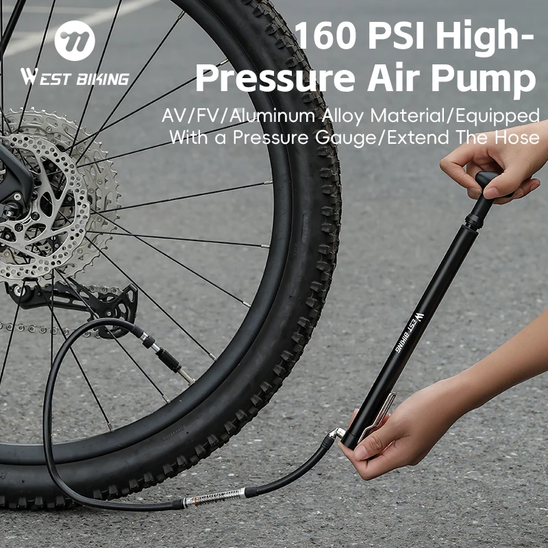 WEST Bike 160PSI велосипедный воздушный насос высокого давления AV/FV алюминиевый сплав с манометром портативный