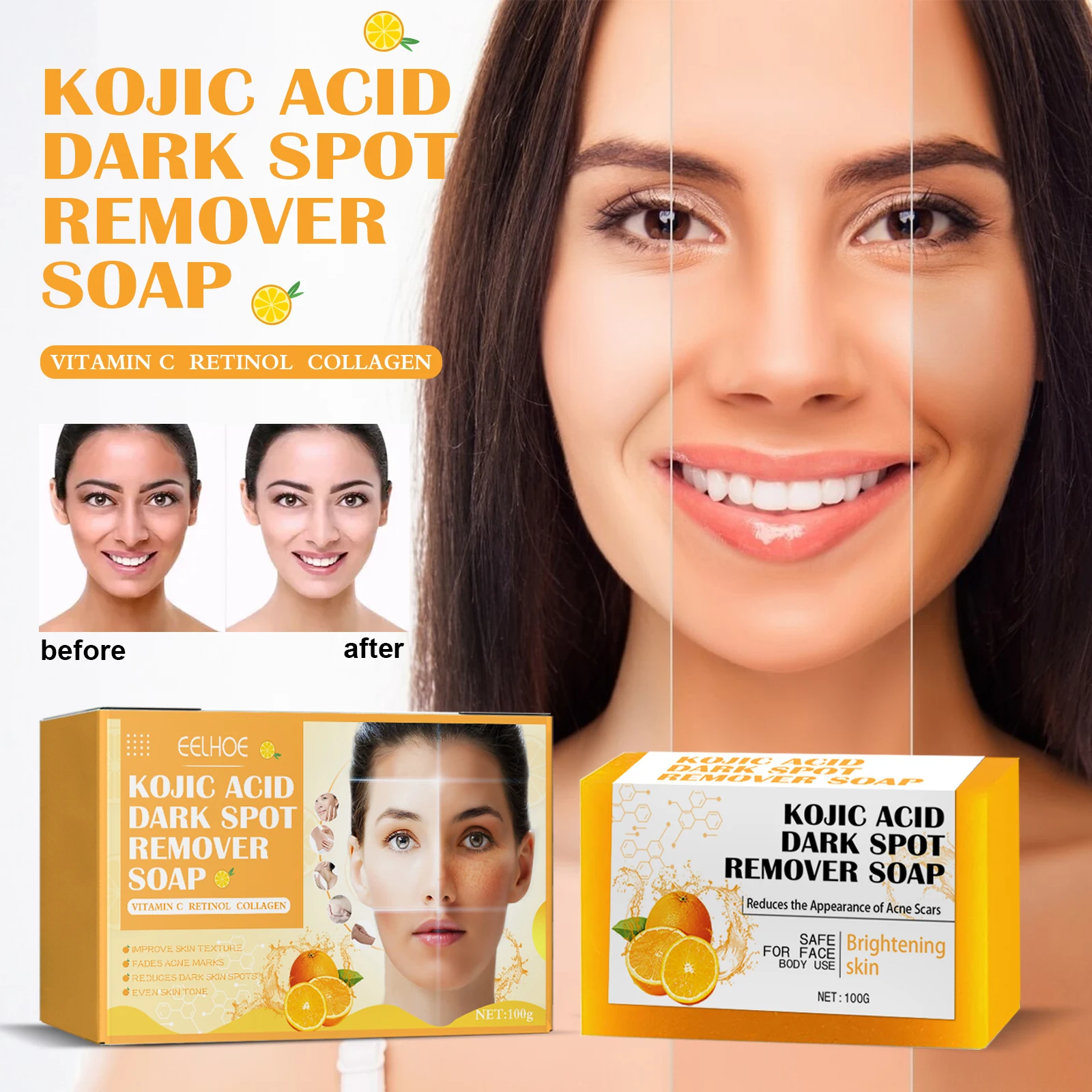 EELHOE Vitamin C Gentle Cleansing Kojic Acid Face Wash Body use Dark remover Brightening Soap