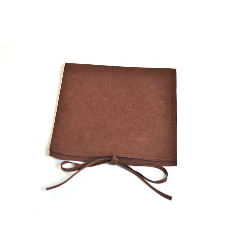 Custom embossed logo dark brown suede envelope book packing bag