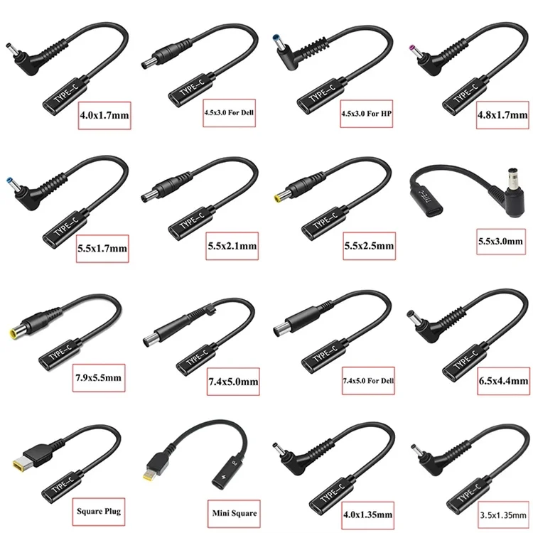 USB Type C Female to 90 Degree Right Angle DC Connector Adapter PD Charging Power Supply Charger Converter Cable for Laptop