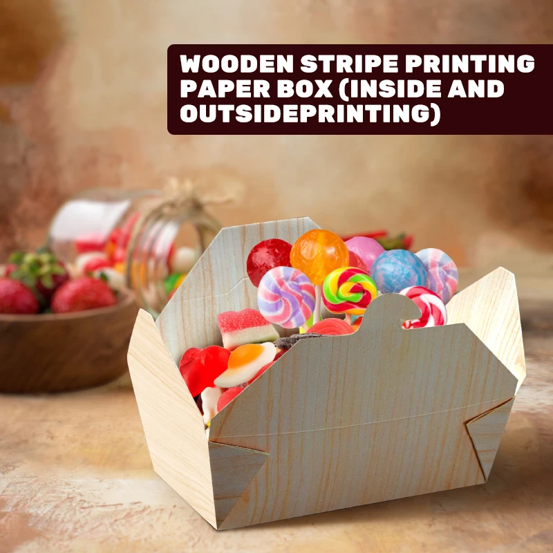Wooden Stripe Printing Paper Box Disposable Eco Friendly Take Away Food Grade white cardboard Paper Lunch Box