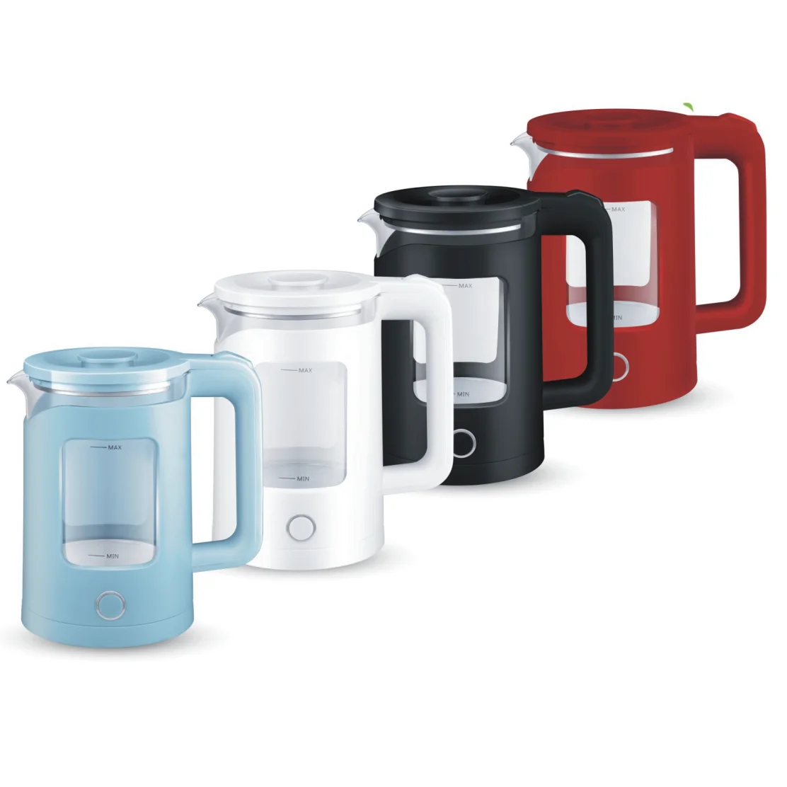 Стеклянный электрический чайник в современном дизайне, 1,5 л, защита от кипячения, красный/синий/черный/белый цвет, пластиковая упаковка, чайник для воды