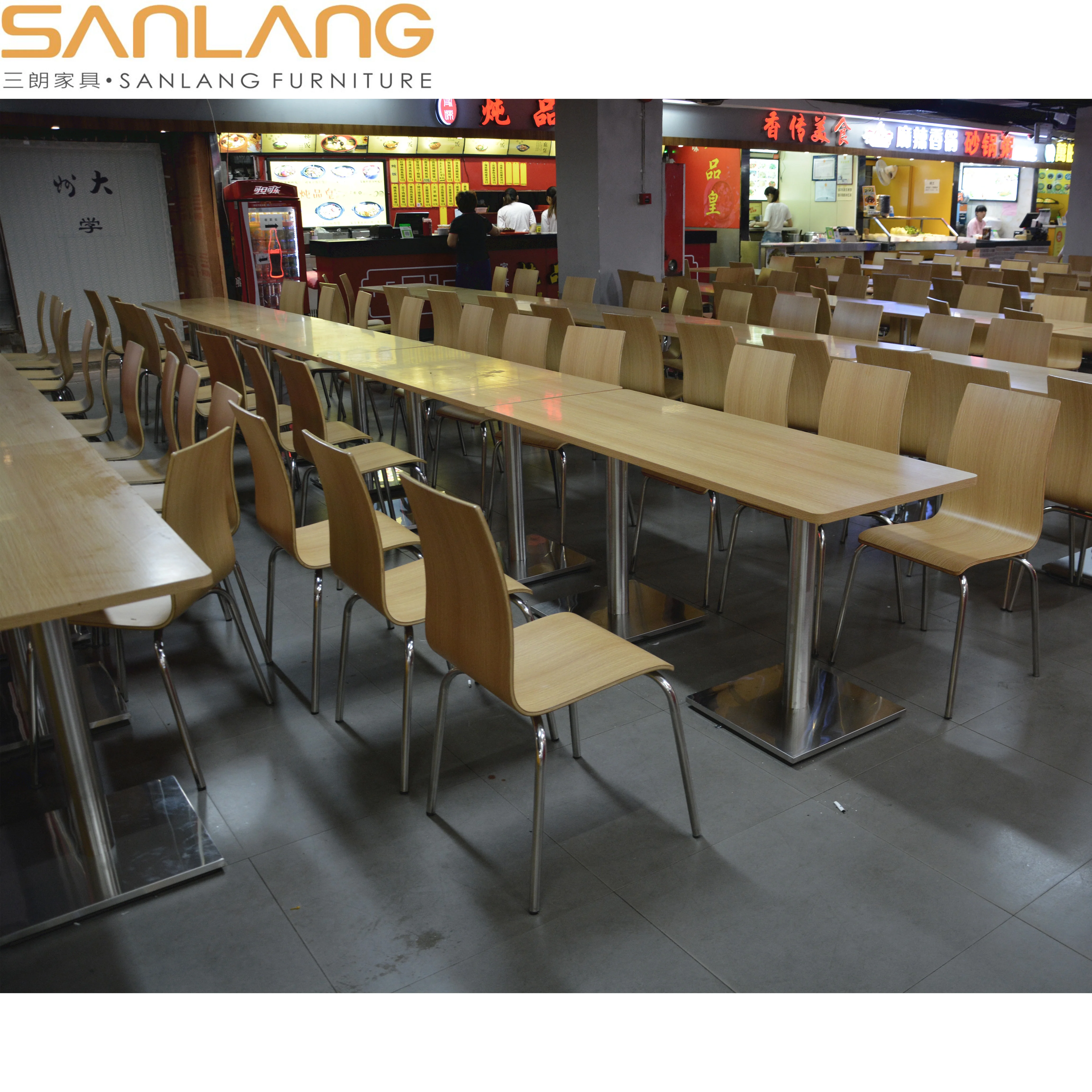 Wedding dining sets industrial wood chair furniture sedia fast food molded plywood canteen seating components chairs and tables