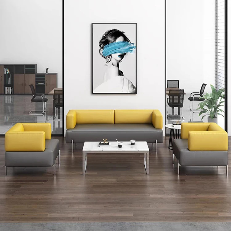 New Modern Design Style Steel Frame Sofa Set Designs Small Leisure Waiting Leather Office Sofa