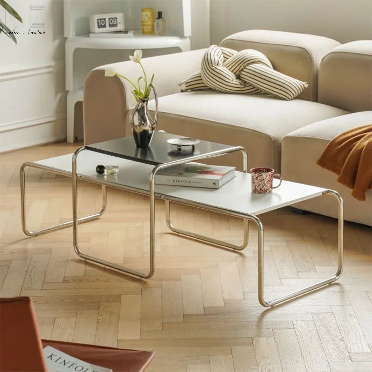 Classic Design Factory Stainless Steel Frame Wooden Top Mesa De Centro Coffee Table Set For Living Room