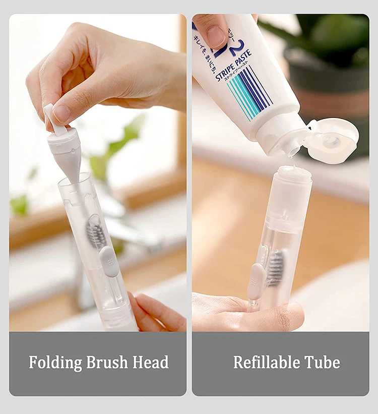 3 in 1 Travel Toothbrush Extra Soft Bristles Toothpaste Tube Cleaning Brush Foldable Travel Toothbrush