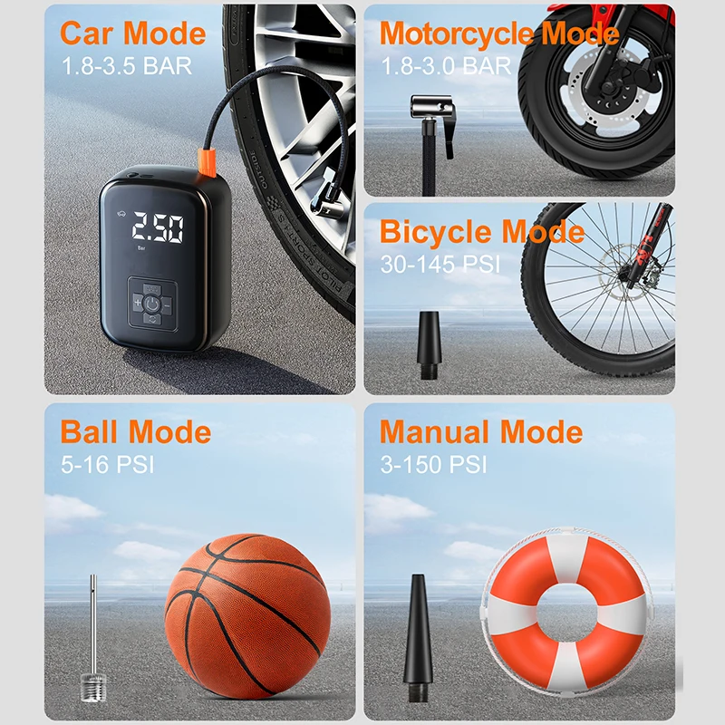Wired Tyre Inflator 12V 150 PSI Mini Portable Air Pump Compressor Pressure Electric Digital Tyre Inflator For Car Bike Ball
