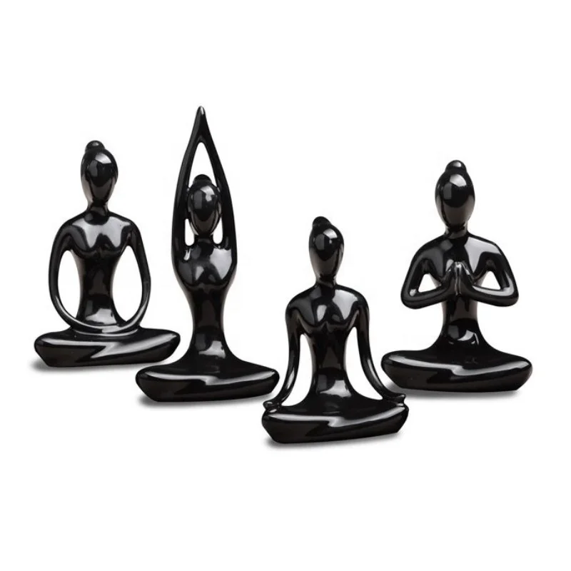 Abstract Art Resin Yoga Poses Figurine Yoga Figure 4 Pcs Meditation Yoga Pose Statue