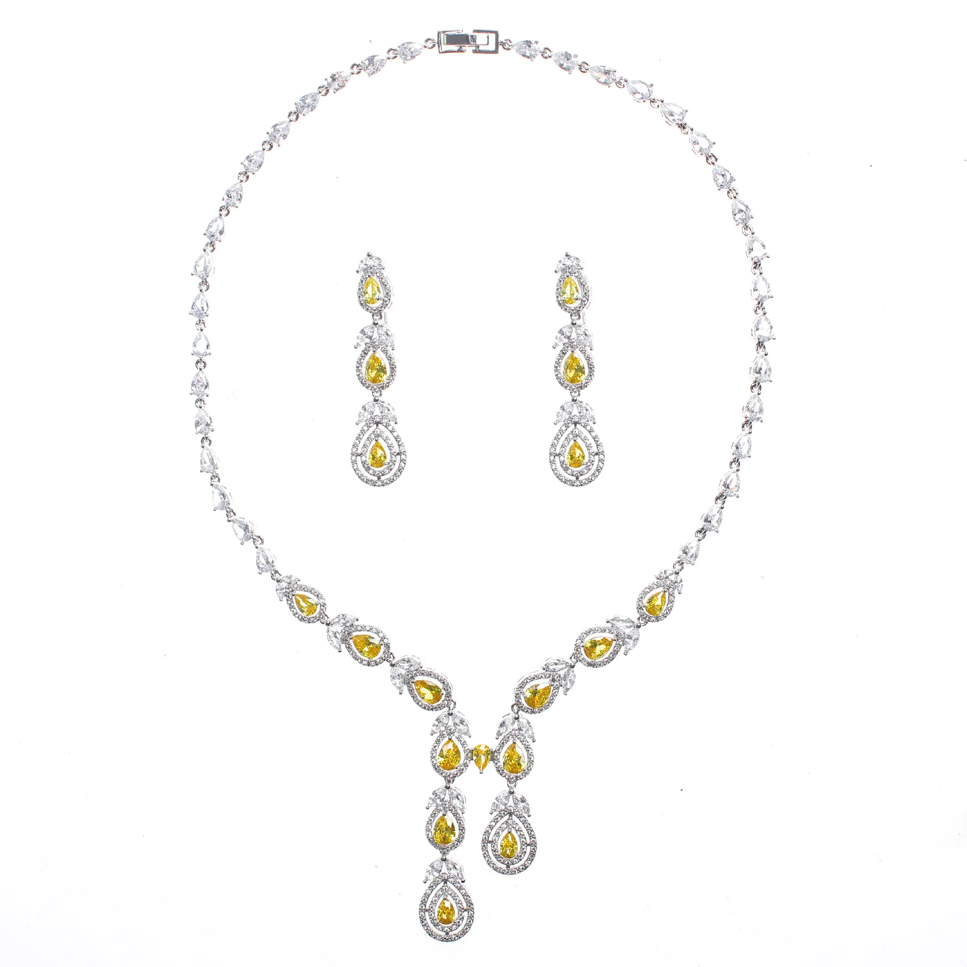 Cubic Zirconia Gorgeous Ruby, Emerald, Lemonade, Sapphire CZ Teardrop Pear Necklace Pendant Earrings Jewelry for wedding party d