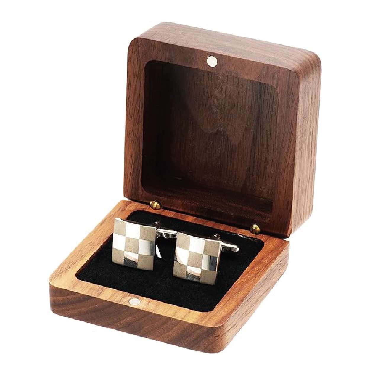 Small Walnut Wood Cufflinks Gifts Box for Men Cuff Links Display Storage Case