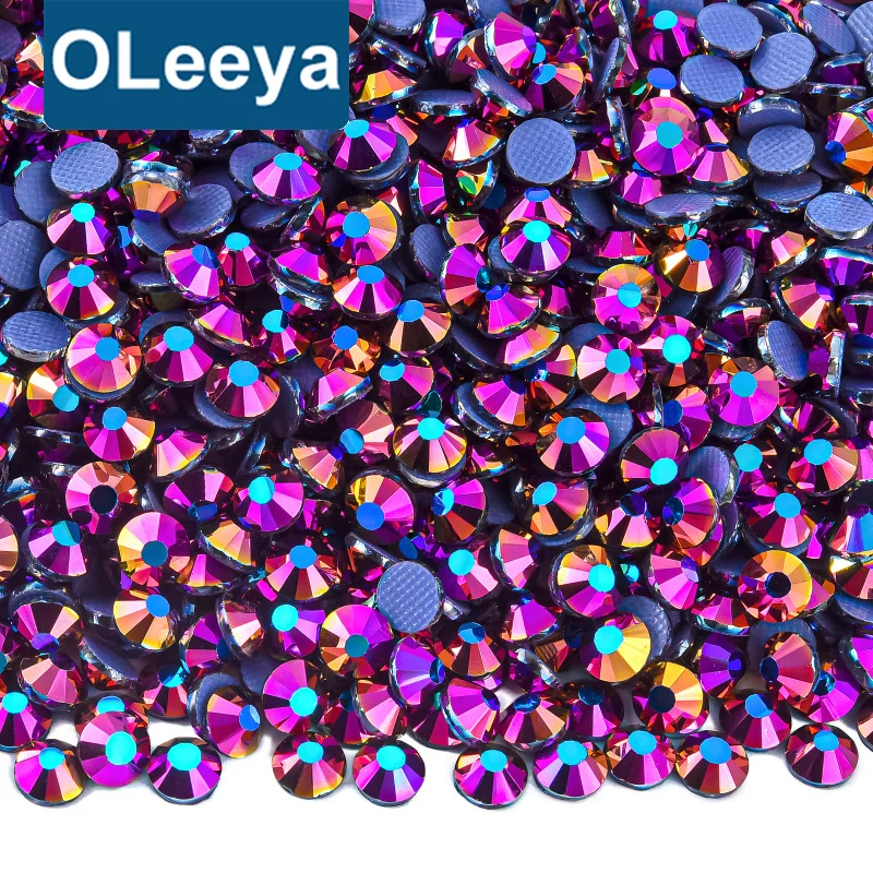 OLeeya Wholesale Free Samples Sparkle Glass Crystals High Quality Hot Fix SS6-SS30 Iron On Rhinestone For Garment Accessories