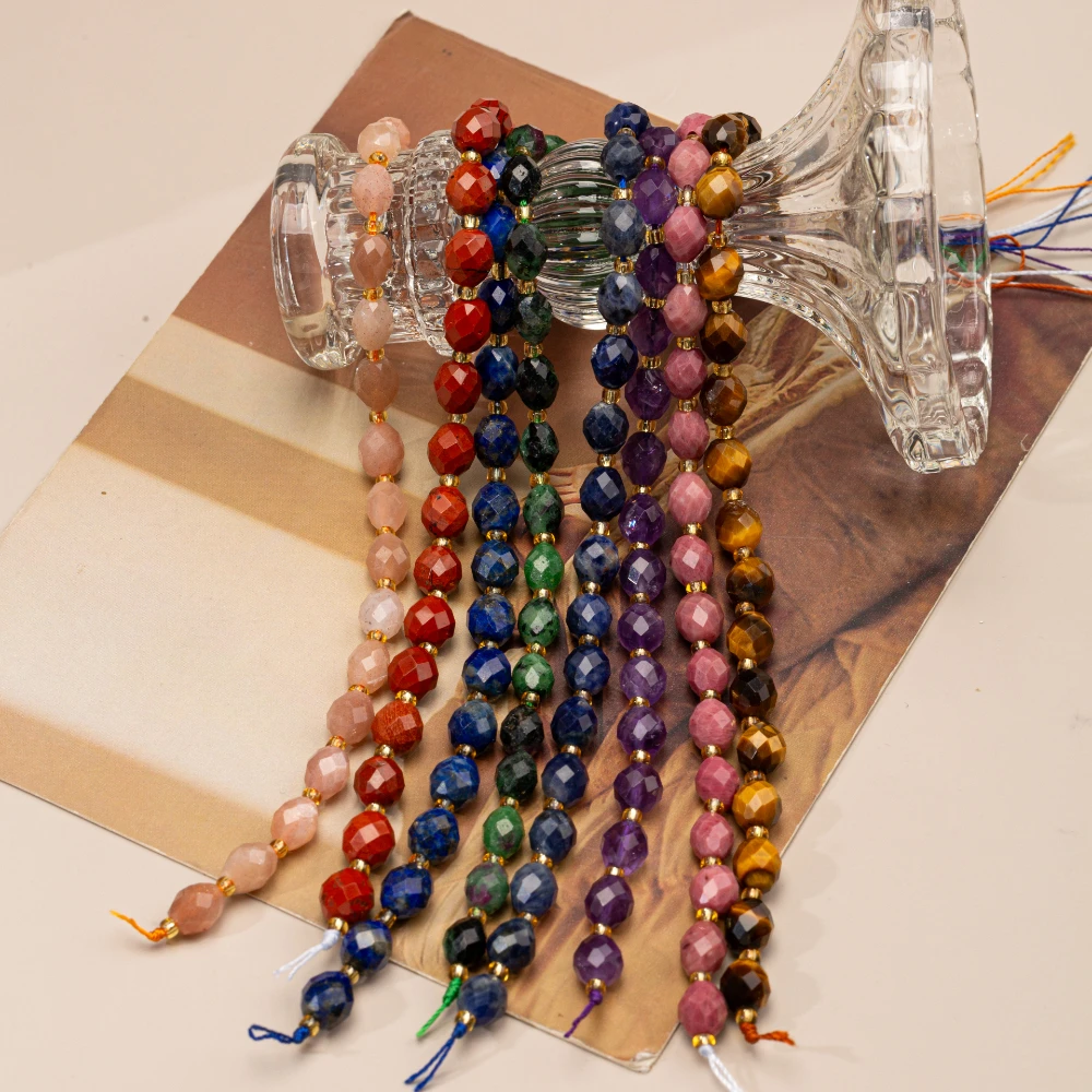 19cm Natural Gemstone Loose Beads Faceted Rhombus Tiger Eye Citrine Spacer Beaded for Bracelet DIY Jewelry Making