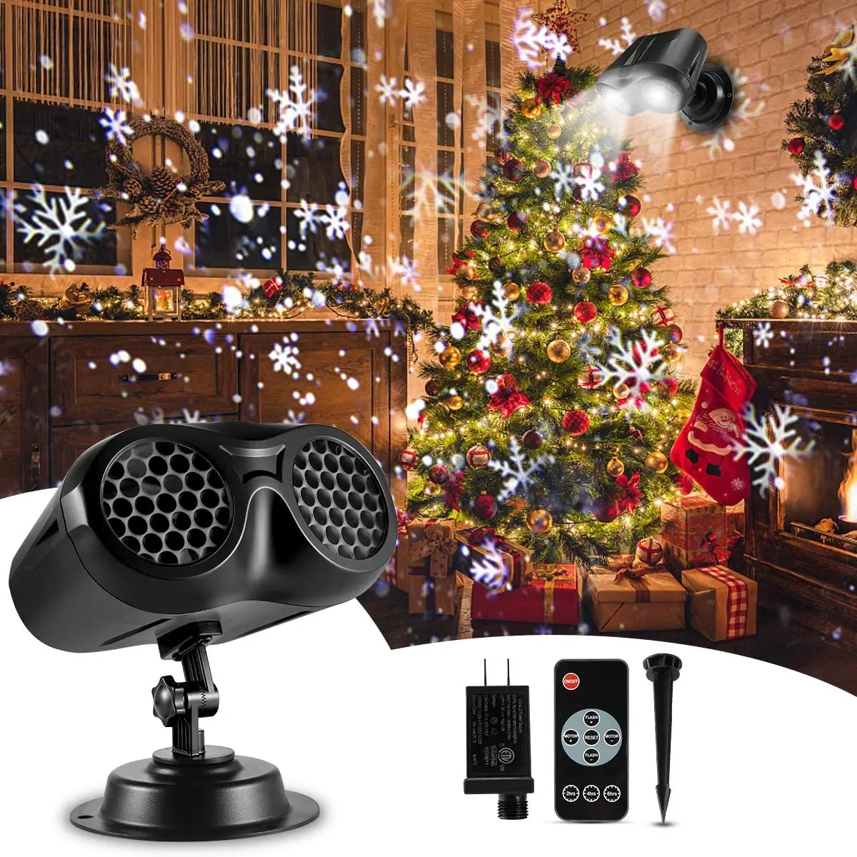 Christmas Snowfall Light LED Snowflake Projection Two-head Snowstorm Slides Projector