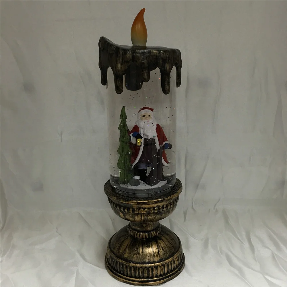 
Santa Clause and Christmas Tree Scene Water Spinning Glitter Liquid Candle 