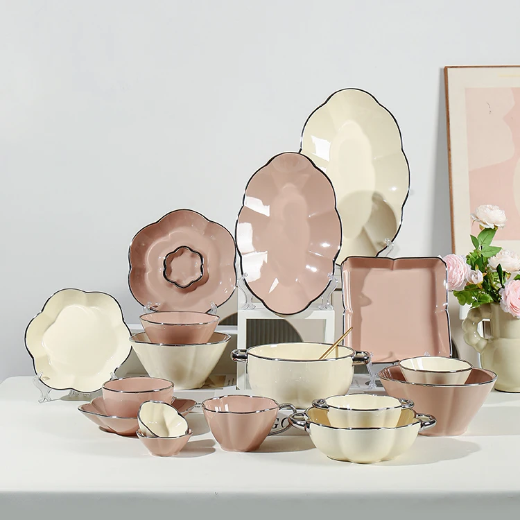 Nordic Style Home Restaurant Luxury Ceramic Tableware Bowl And Plates Porcelain Dinnerware Set Ceramic Dinner Set