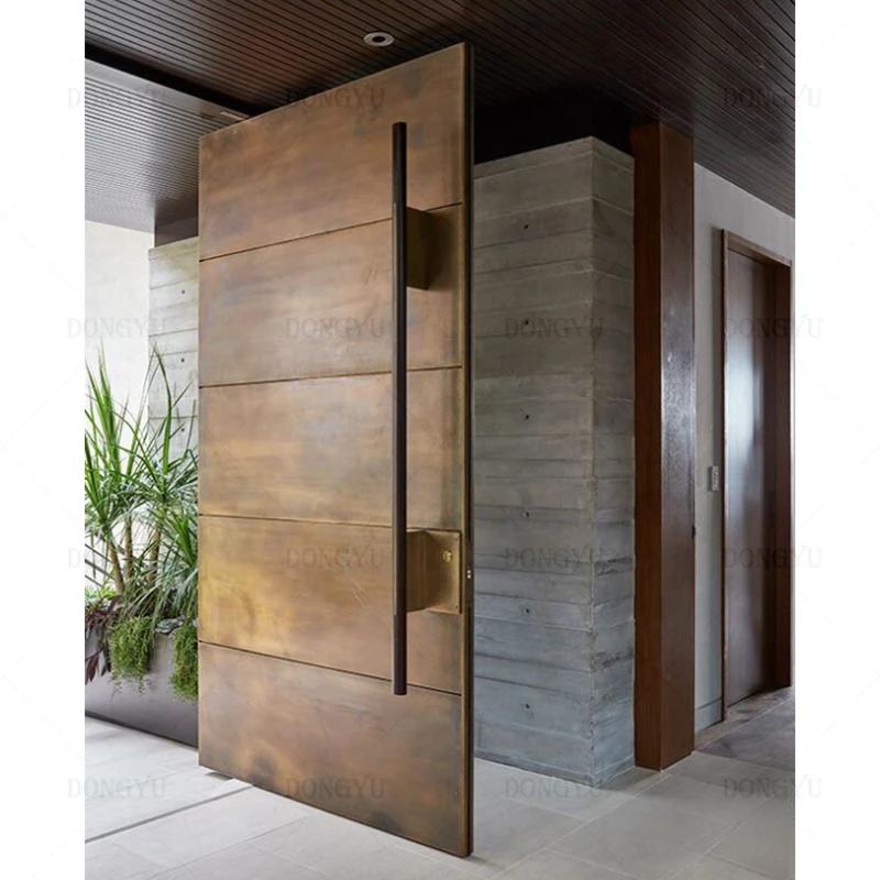 European luxury villa modern pivot door Long handle wooden entrance door Modern villa main entrance door