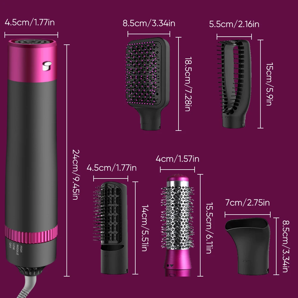 Factory Price 5 In 1 Multifunctional Hair Dryer Hot Air Brush Comb Negative Ion Blow Dryer Hair Curling Iron